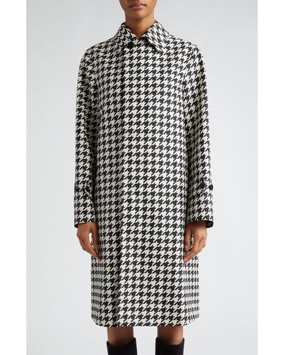Burberry Houndstooth Check Twill Long Car Coat - White