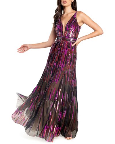 Dress the Population Samira Sequin Embellished Gown - Purple