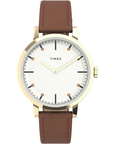 Timex Midtown Leather Strap Watch - Natural