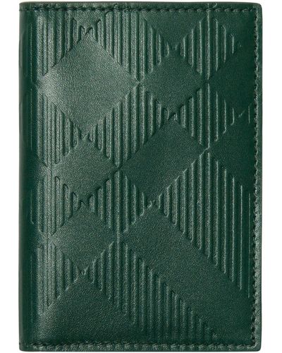 Burberry Bateman Check Embossed Leather Bifold Wallet - Green