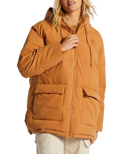Billabong Love On You Hooded Water Resistant Puffer Coat - Orange