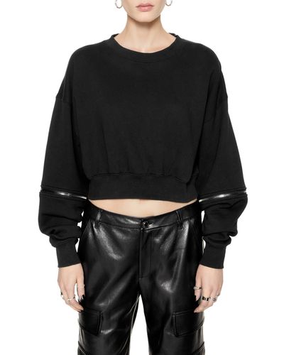 Rebecca Minkoff Irene Zip-off Sleeve Crop Sweatshirt - Black