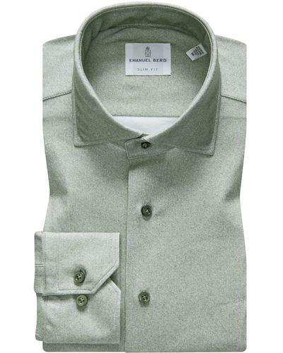 Emanuel Berg 4flex Modern Fit Heathered Knit Button-up Shirt - Gray