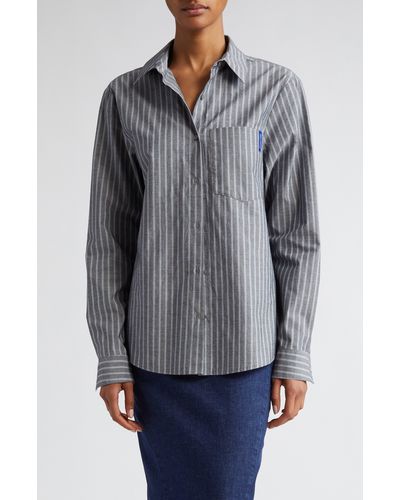 Paloma Wool Maiko Stripe Long Sleeve Organic Cotton Button-up Shirt - Gray