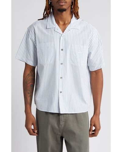 Obey Bigwig Relaxed Stripe Short Sleeve Camp Shirt - White