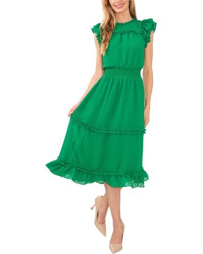 Cece Clip Dot Flutter Sleeve Midi Dress - Green