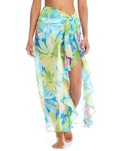 Rod Beattie Floral Ruffle Cover-up Sarong - Blue
