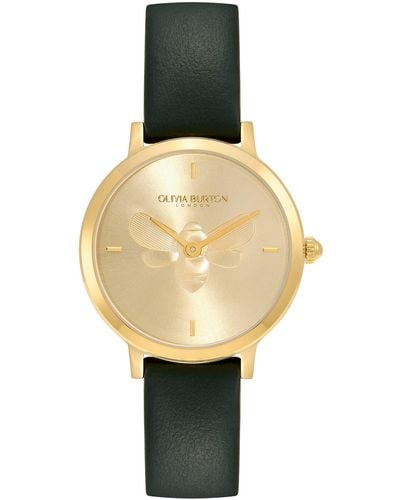 Olivia Burton Signature Bees Leather Strap Watch - Metallic