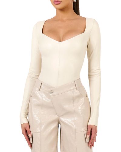 Naked Wardrobe The Faux Leather Bodysuit - Natural