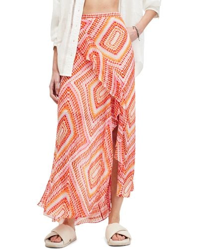 AllSaints Sara Luisa Asymmetric Wrap Maxi Skirt - Pink