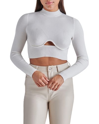 Steve Madden Ollie Cutout Ribbed Crop Sweater - Gray