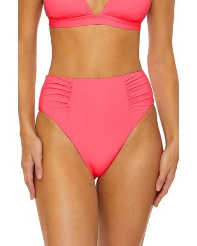 SOLUNA Ruched High Waist Bikini Bottoms - Pink