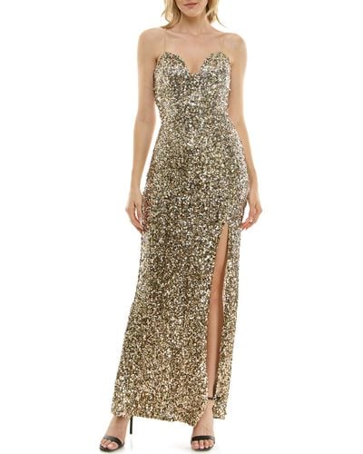 Speechless Sequin Sweetheart Neck Gown - Natural