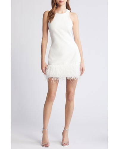 Likely Cami Feather Hem Sheath Dress - White