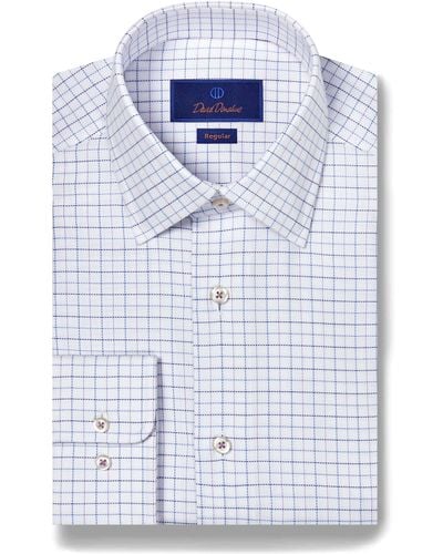 David Donahue Regular Fit Check Royal Oxford Dress Shirt - Blue