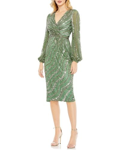Mac Duggal 5573 Sequined Long-sleeved Dress - Green