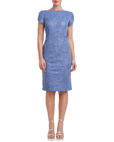 JS Collections Brie Sequin Tulip Sleeve Mesh Cocktail Dress - Blue