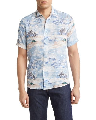 Peter Millar Crown Crafted Tropics Linen Sport Shirt - Blue