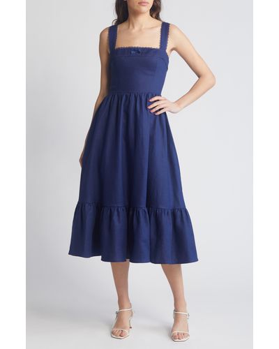 Reformation Rowen Ruffle Hem Sleeveless Linen Dress - Blue