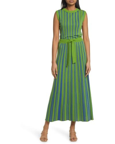Misook Tie Waist Knit Maxi Dress - Green