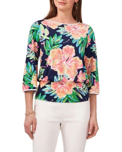 Chaus Print Banded Waist Top - Multicolor