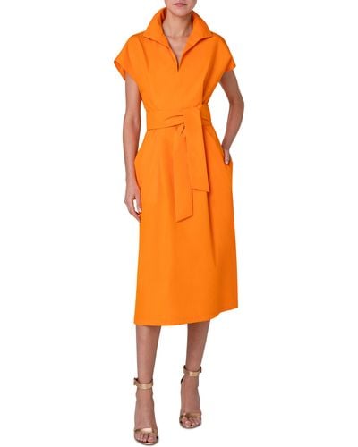 Akris Belted Cotton & Silk Midi Dress - Orange