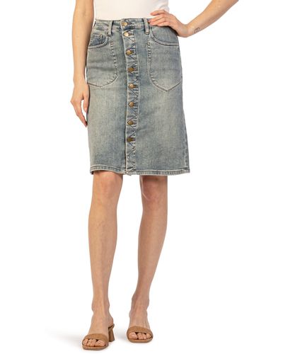 Kut From The Kloth Rose Button Front Denim Skirt - Gray