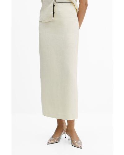 Mango Back Slit Linen Skirt - Natural