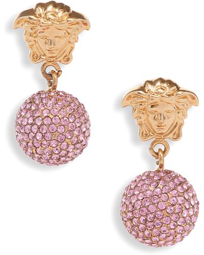 Versace Medusa Crystal Drop Earrings - Pink