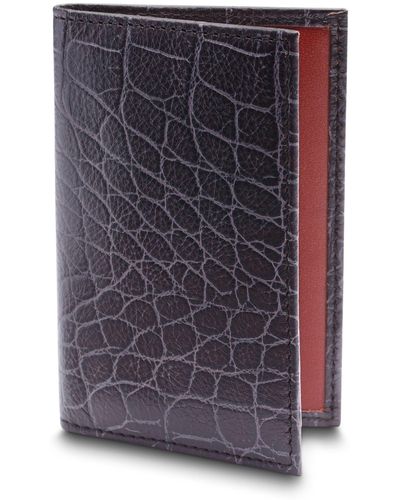 Bosca Croc Embossed Leather Card Case - Blue