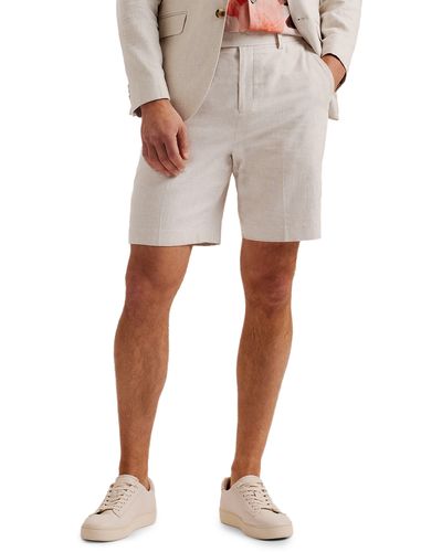 Ted Baker Damasks Slim Fit Flat Front Linen & Cotton Chino Shorts - Natural