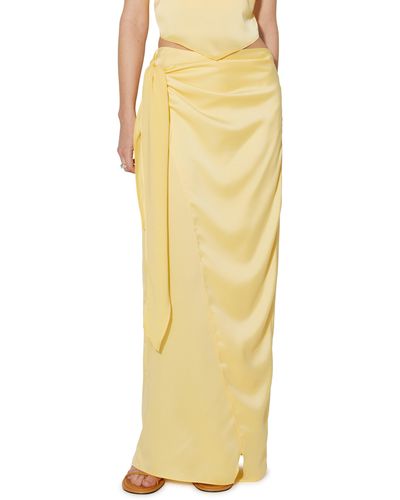 Something New Gloria Side Wrap Satin Skirt - Yellow