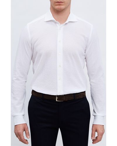 Emanuel Berg Cotton Seersucker Button-up Shirt - White