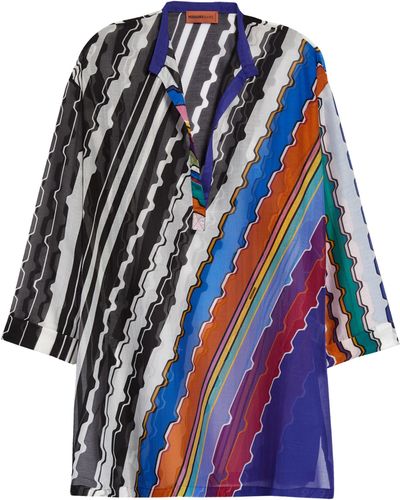Missoni Diagonal Wavy Stripe Long Sleeve Cover-up Minidress - Blue