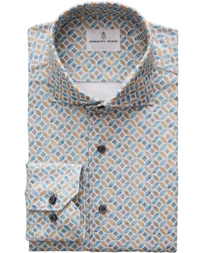 Emanuel Berg 4flex Modern Fit Medallion Print Knit Button-up Shirt - Gray