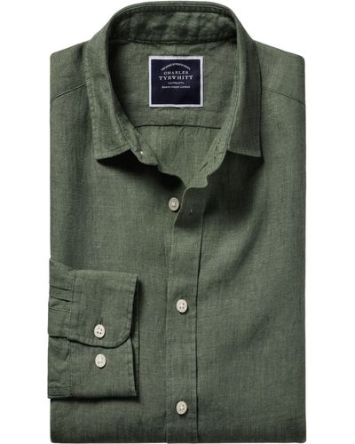 Charles Tyrwhitt Slim Fit Linen Dress Shirt - Green