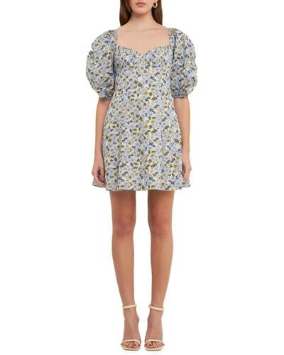 Endless Rose Floral Print Pintuck Puff Sleeve Minidress - Multicolor