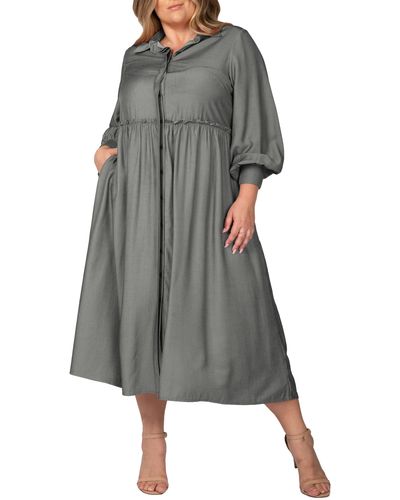 Standards & Practices Button Front Shirtdress - Gray