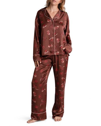 MIDNIGHT BAKERY Howdy Print Satin Pajamas - Red