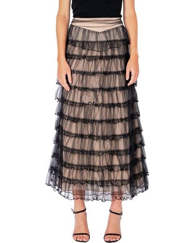 Endless Rose Tiered Tulle Midi Skirt - Brown
