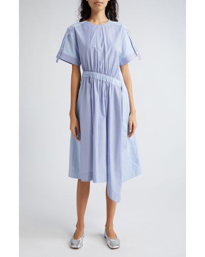 3.1 Phillip Lim Mixed Stripe Asymmetric Cotton Midi Dress - Blue
