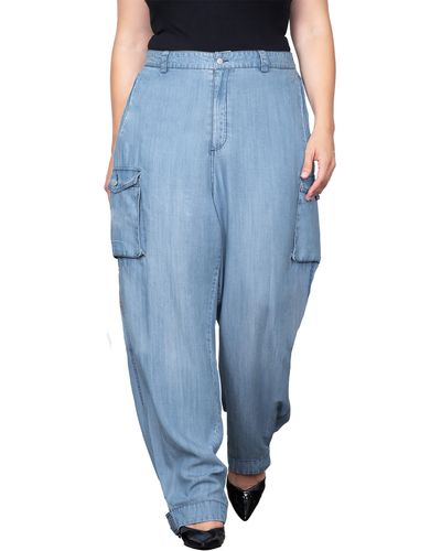 Standards & Practices High Waist Chambray Cargo Pants - Blue