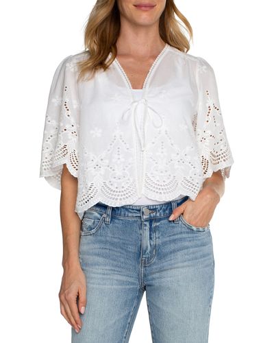 Liverpool Los Angeles Eyelet Tie Front Shirt - White