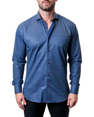 Maceoo Einstein Maze Gingham Contemporary Fit Button-up Shirt At Nordstrom - Blue