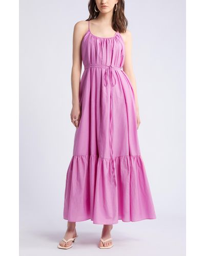 Nordstrom Cotton & Silk Tie Waist Tiered Sundress - Pink