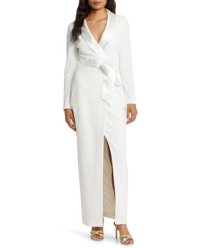 Eliza J Long Sleeve Tuxedo Gown - White