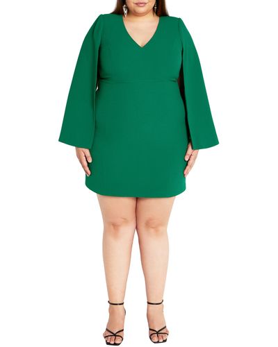 City Chic Amaya Long Sleeve Minidress - Green