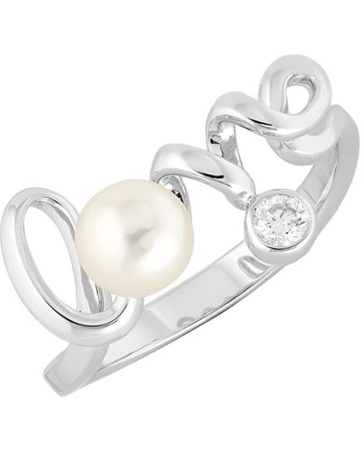 Mikimoto Love Script Pearl & Diamond Ring - White