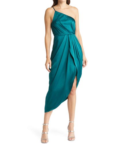 Lulus Law Of Attraction On-shoulder Satin Cocktail Dress - Blue
