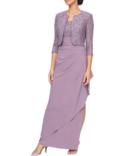 Alex Evenings Empire Waist Gown With Bolero Jacket - Purple